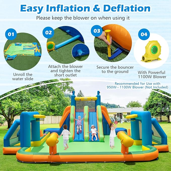 BOUNTECH Inflatable Water Slide, 19x17FT Kids Mega Waterslide Park w/Dual Slides for Racing Fun, 1100W Blower, Splash Pool, Blow up Water Slides for Big Kids and Adults Outdoor Backyard Party Gifts