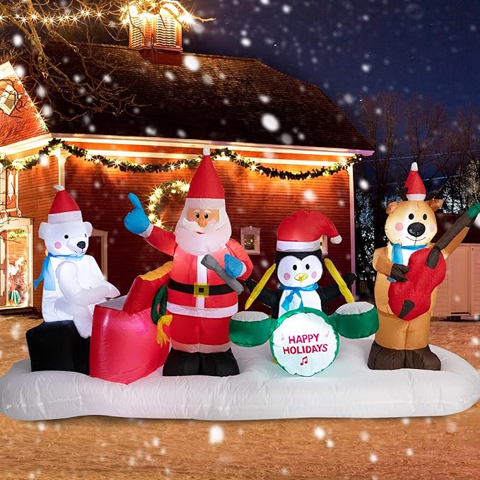 9 FT Long Christmas Inflatable Santa Reindeer Penguin Polar Bear Outdoor Decorations, Inflatables Christmas Blows up Yard Decorations with Built-in LED Lights for Party Holiday Outdoor Decor