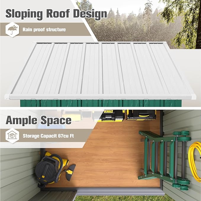 JUMMICO Metal Outdoor Storage Shed 5 x 3 FT Metal Shed with Lockable Door,Waterproof Garden Tool Shed Storage House for Backyard Patio Lawn,Green