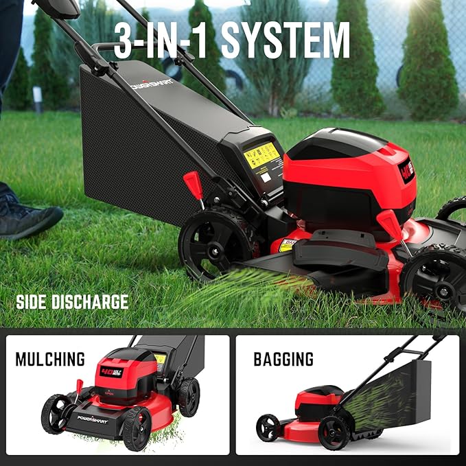 PowerSmart 40V 17" Brushless Cordless (Push) Lawn Mower + Leaf Blower (465 CFM), 4.0Ah Battery and Charger Included