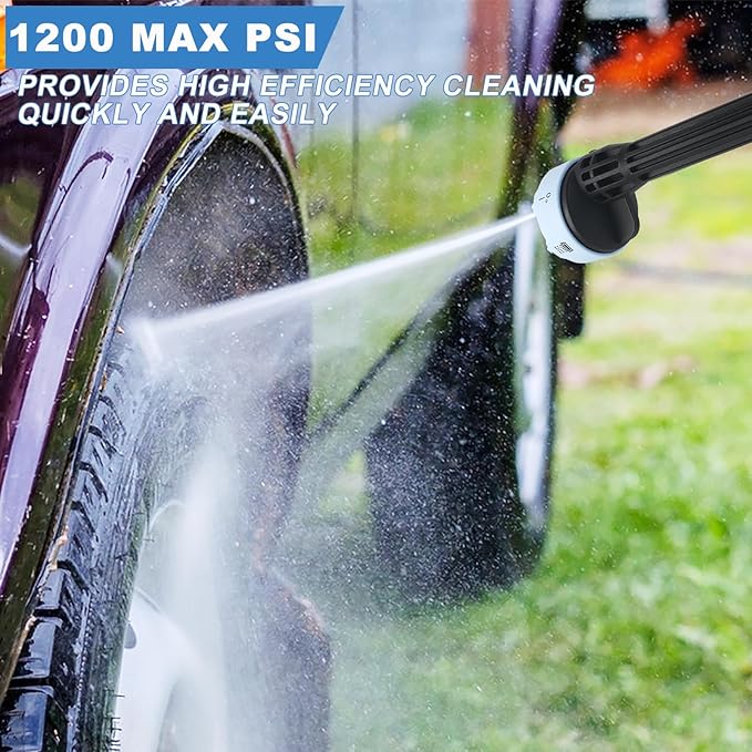 Cordless Pressure Washer Battery Powered ; 1200 PSI Battery Operated Pressure Washer with 2 1500mAh Battery&10 Meter Hose& 6-in-1 Nozzle; for Watering, Car Washing, Yard Cleaning