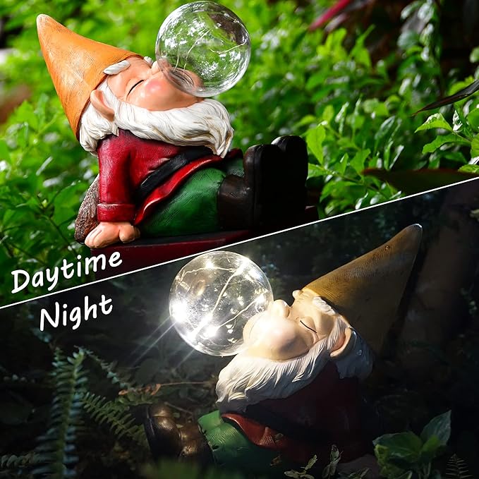 Garden Gnomes Statues Decor Outdoor Large Gnomes Garden Decorations Funny with Solar Light for Yard Lawn