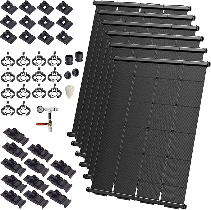 Industrial Grade Solar Pool Heater DIY Kit - Superior High-Wind Strapless Mounting System & Maximum Freeze Resistance (6-4'x7.5' / 180 Square Feet)
