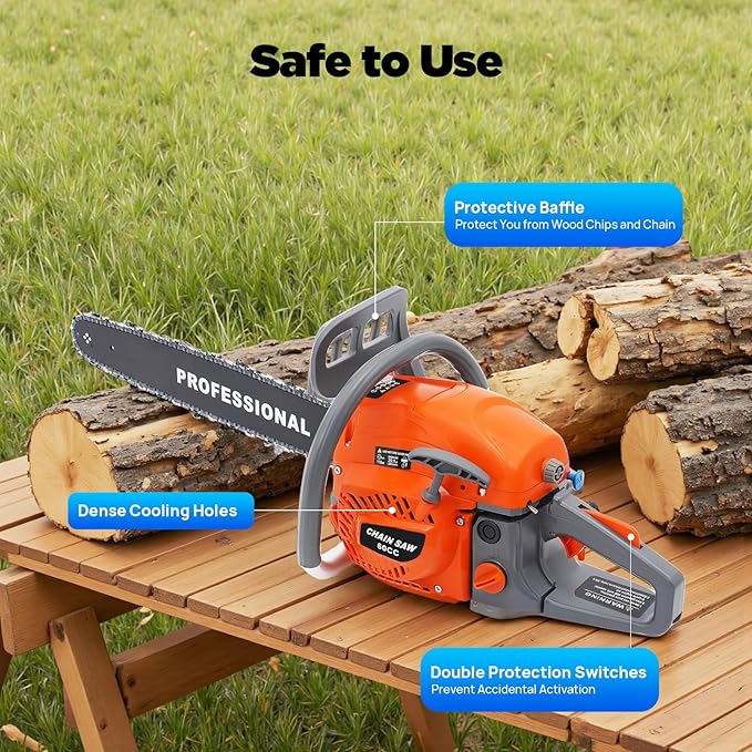 Gas Chainsaw, 2Stroke/4Stroke Gasoline Chainsaw Power Chain Saws Handheld Cordless Petrol Chainsaws For Wood Cutting Forest Felling Tree Pruning Shrub Pruning (2Stroke 22In 2800W 60CC)