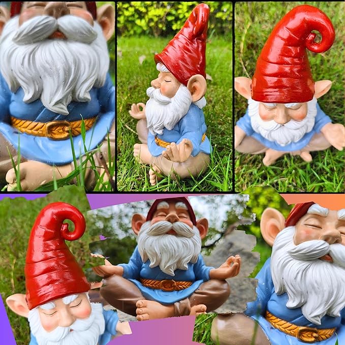 Zen Garden Gnome Statue, 7.5" Meditating Yoga Gnome, Outdoor Indoor Figurine for Patio Lawn Yard, Handcrafted Peaceful Meditation Sculpture, Unique Home Decoration Gift for Women Men