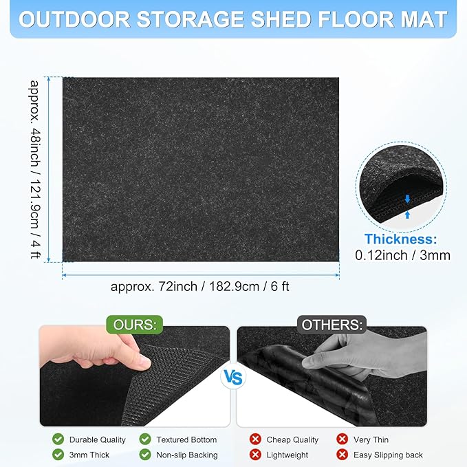 3 mm Thickened Outdoor Storage Shed Mat, 4x6 ft Waterproof Shed Flooring Mat for Patio Furniture Floor Protecting from Wear/Liquid/Dust/Oil, Non-Slip Felt Rubber Rug Pad [Grey]