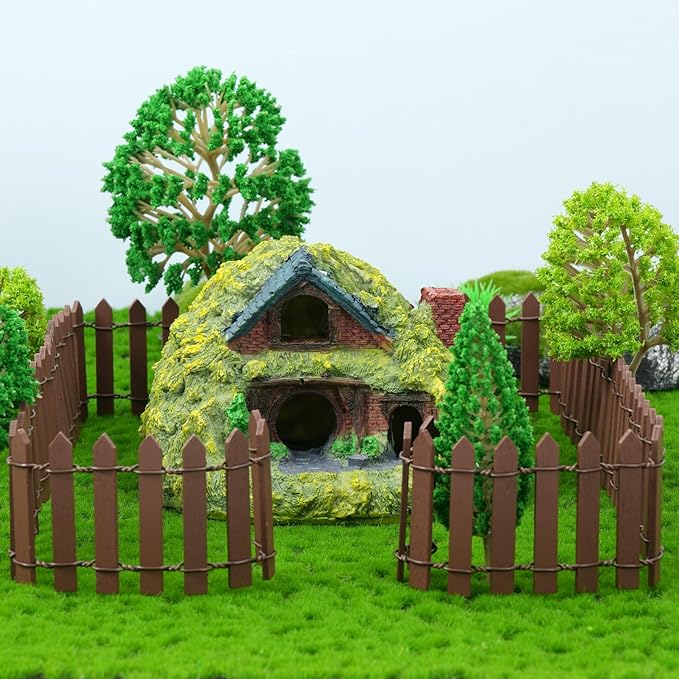 4 Pcs 35 Inch Fairy Garden Decor Mini Fence, Wood Picket Fence for Fairy Garden Supplies, Small Picket Fence for Doll House Decor DIY Crafts Plant Pot Micro Landscape Ornaments