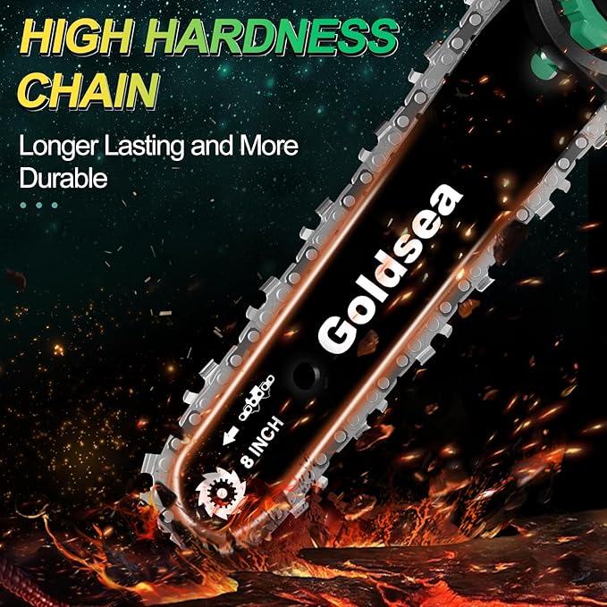 Mini Chainsaw Cordless 8 Inch, Goldsea Electric Hand Chain Saw with 2 Pack 4000mAh 21V Battery, Small Chainsaw Powered Saw for Garden Yard Cutting Wood/Tree Tools Best Gifts for Dad, Husband