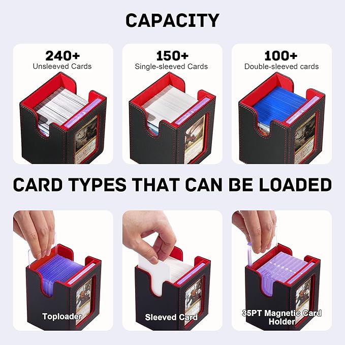 Marsguard Trading Card Deck Box with Commander Display，5 in 1 MTG Storage Holds 400+ Double-Sleeved Cards，4 Deck Boxes & Dice Tray Included，Fits MTG, TCG, PTCG & Sports Cards