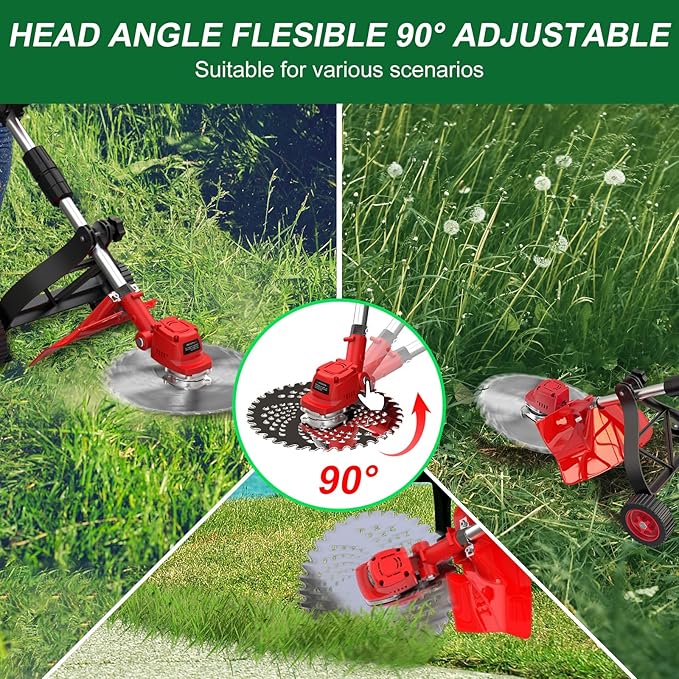 Cordless Weed Wacker, 9-inch Electric Weed Wacker Battery Powered with 2 Pcs 4.0Ah Batteries, 3 in 1 Wheeled Grass Lawn Trimmer/Brush Cutter,3 Types Blades Lightweight Edger Trimmer for Yard Care