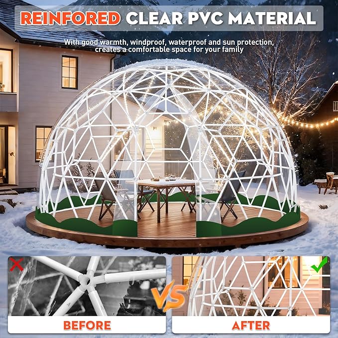 Garden Dome Bubble Tent House Outdoor, Upgraded Geodesic Dome Greenhouse with Transparent PVC Cover, Weatherproof Greenhouse Suitable for Patio (GREEN-12FT)