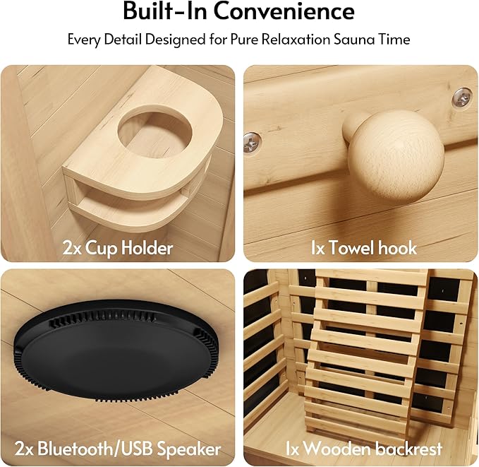 Infrared Sauna at Home 1 Person with 7 Color Therapy, Low EMF 1745W Fast Heating Canadian Hemlock Wood Sauna, Indoor Dry Sauna with Bluetooth Speakers for Home, Gym (3Lx3.3Wx6.3H Ft)