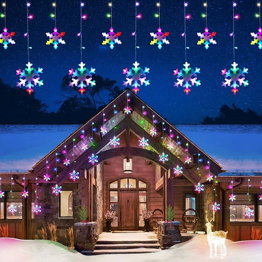Christmas Snowflake Lights Outdoor, 16.73ft Outdoor Led Icicle Christmas Lights with 20 Drops, Waterproof Icicle String Light for Eaves, Window, Curtain Xmas Decorate