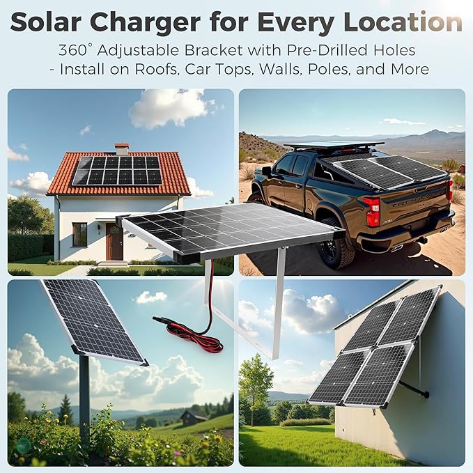Voltset Solar Panel Kit 20W 12V with MPPT Controller, Solar Battery Trickle Charger Maintainer, Waterproof Solar Panel with Adjustable Mount Bracket for Boat RV Motorcycle Marine
