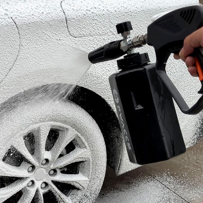 PWACCS Pressure Washer Gun with Foam Cannon, Short Pressure Washer Gun with Swivel, Foam Cannon for Car Wash Gun Kit with 1/4" Quick Connector, 5 Power Washer Nozzle Tips, 1.5 Liter, 5000 PSI