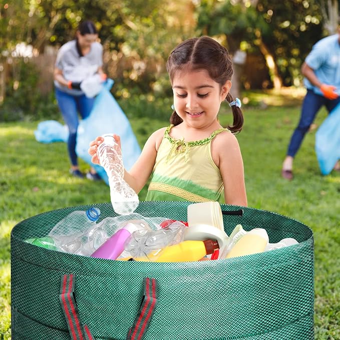 4 Pack 72 Gallons Reusable Yard Waste Bag, 4 Pack Upright Lawn Bags with 4 Handles, Lawn Leaf Bag, Heavy Duty Garden Bags, Large Leaf Containers for Gardening Debris, Waste Collection