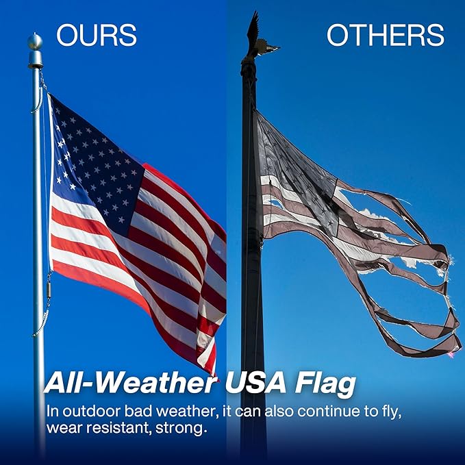 American Flag 4x6 ft Outdoor Long Lasting US Flag, Heavy Duty Polyester, Embroidered Stars, Sewn Stripes, Brass Grommets, UV Protection Perfect for Outdoors! USA Flag