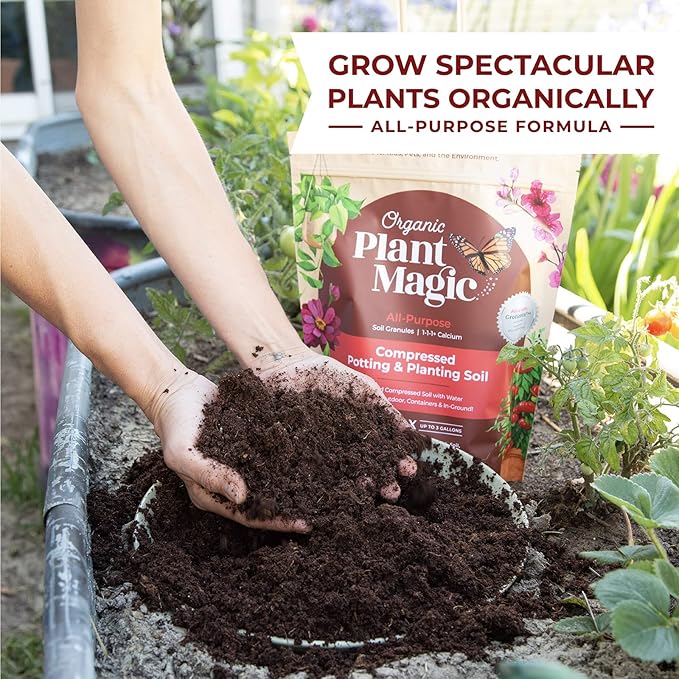 Compressed Organic Potting Soil for Garden, Plants & Vegetables - Expands 4x When Mixed with Water - Indoor or Outdoor Use - Plant Food Mix Derived from Natural Coconut Coir & Worm Castings Fertilizer