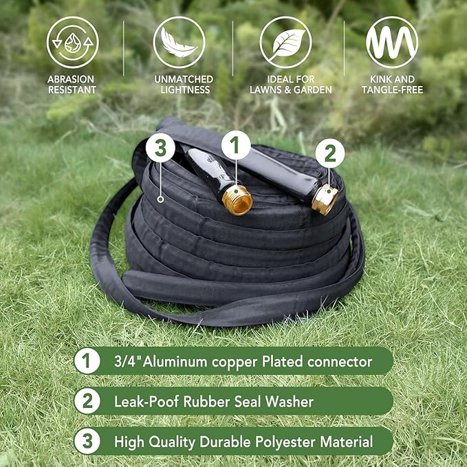 50ft Non-Expanding Garden Hose, Hose Pipe, Ultra-Light & Flexible Water Hose - Burst-Resistant, Kink-Free, High-Pressure, All-Weather Use for Lawns, Gardens, and Outdoor Cleanining (50ft)