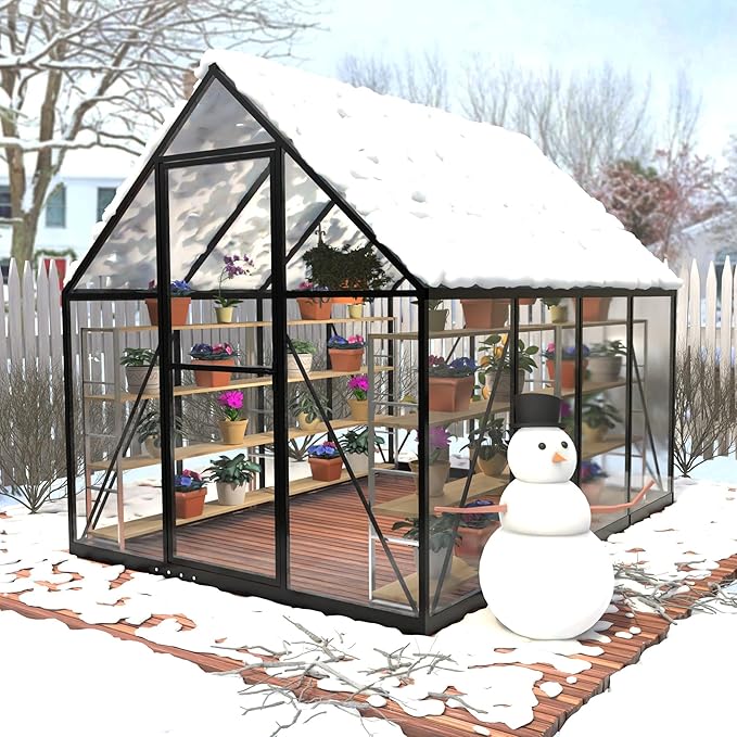 HOOYEAH Green Houses for Outside, 6 x 12 FT Polycarbonate Greenhouse with Lockable Door, Heavy Duty Winter Greenhouses for Outdoors, Aluminum Sunroom Plant Care House