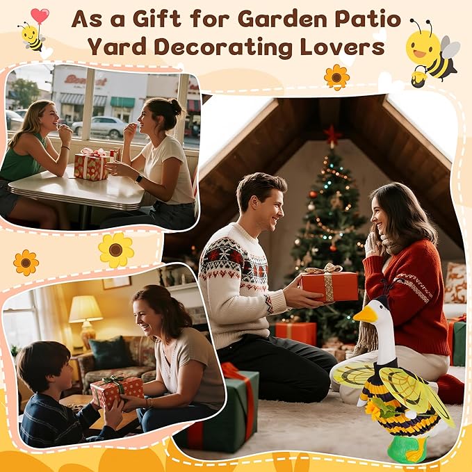 JIAYAN Porch Goose Fall Outfit: 2Pcs Cute Yellow Bee Costume Set 23"/ 17" Lawn Goose Statue Clothes for Theme Party Garden Patio Yard Outdoor Decoration