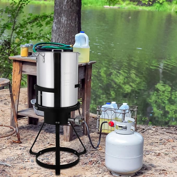 30 Qt. Aluminum Turkey Deep Fryer Pot with Injector Thermometer Kit and 54, 000 BTU Propane Stove Burner Stand for 20 Lbs Turkey, perfect for Outdoor Cooking and Frying