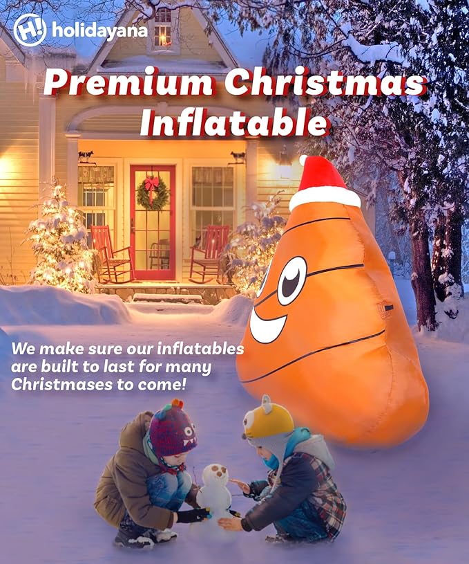 Holidayana 4 ft Inflatable Christmas Poop Outdoor Decoration, Christmas Inflatables Decorations with LED Lights, Fan, and Stakes