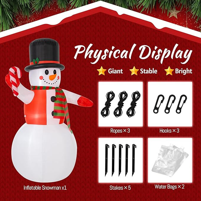 8 FT Christmas Inflatable Snowman Outdoor Decoration, Giant Christmas Blow Up Outdoor Decor Waterproof with Built-in Bright LED Lights for Yard Garden Patio Lawn