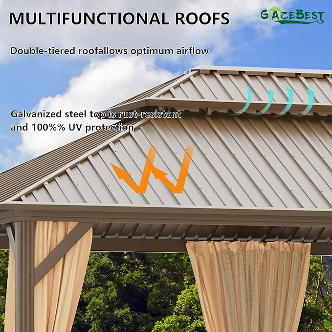 12'x18' Hardtop Gazebo Outdoor Aluminum Patio Gazebo Double Roof Galvanized Steel Canopy with Netting and Curtains for Garden, Backyard,Deck and Lawns