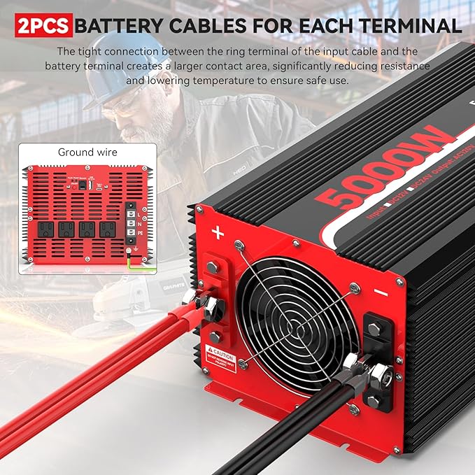 5000W Power Inverter 12V DC to 120V AC Converter for Truck, Home, RV, Peak 10000W Off-Grid Solar Power Inverter with 4 AC Outlets, USB Port,Type-C Port, Remote Controller with LCD Screen
