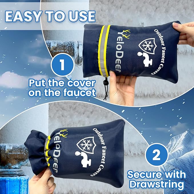 Outdoor Faucet Cover for Winter, Yelodeer 4 Packs 7.1"W X 10.7"H Upgraded Thicken Spigot Pipe Covers, Reusable Waterproof Oxford Faucet Sock, Hose Bib Covers for Winter Insulated Freeze Protection