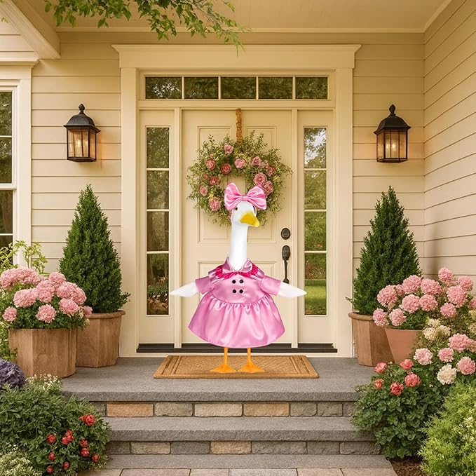 Porch Goose Outfit Flower Lawn Goose Dress Clothes for 23" Large Geese Statue Outdoor Patio Yard Lawn Art Decoration