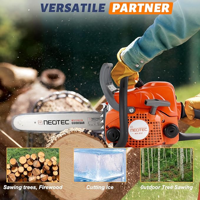 NEOTEC 31.8cc Gas Chainsaw,14 Inch Gasoline Powered Chain Saw 2-Stroke Gas Chainsaws,Durable Portable Chain Saw for Wood Cutting,Tree Pruning and Firewood Preparation NS832
