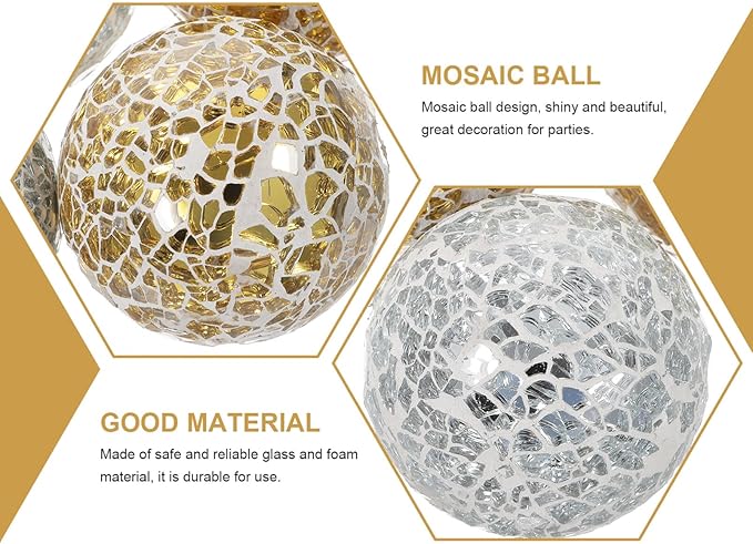 4pcs Mosaic Ball Home Sphere Ball Home Mosaic Sphere Decorative Glass Ornament Crafts Ornament Crafts Table Tabletop Decor