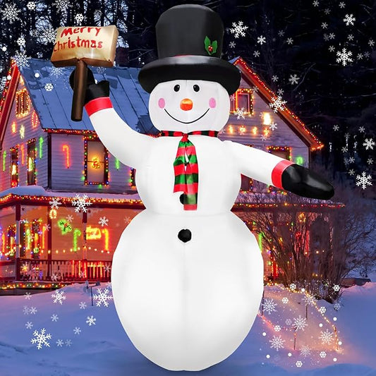 8FT Christmas Inflatables Snow Man Holding a Merry Christmas Sign Inflatable Christmas Outdoor Xmas Blow up Snowman with Built-in 4 LEDs Large Blow up Snowman for Outdoor、Indoor、Yard Party