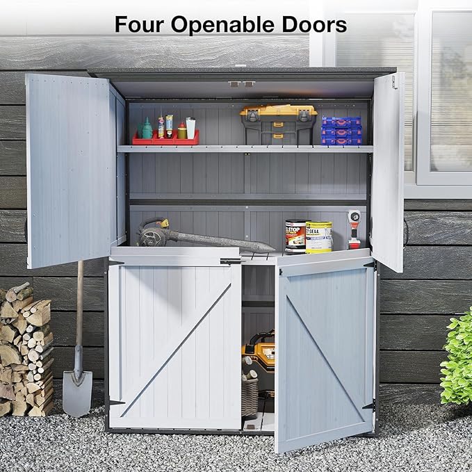 Outdoor Storage Shed with Floor, Waterproof Storage Cabinet with Metal Frame, Adjustable Shelves, Garden Shed for Backyard Garden Patio Lawn - White