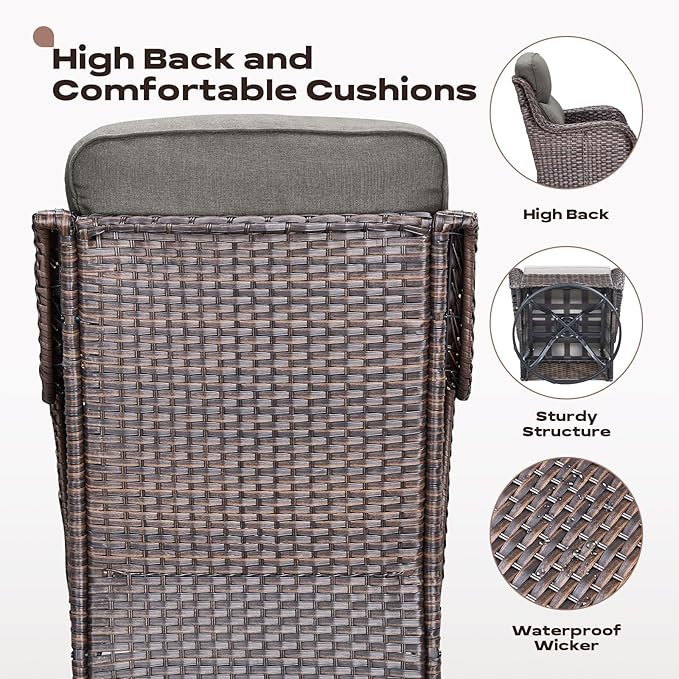 Rilyson Wicker Outdoor Patio Furniture Set - 8 Piece Patio Conversation Sets with Swivel Rocker Chairs, Ottomans, Sofa and Table, 6 inch Cushions, Deep Seating, for Porch Deck Brown/Grey