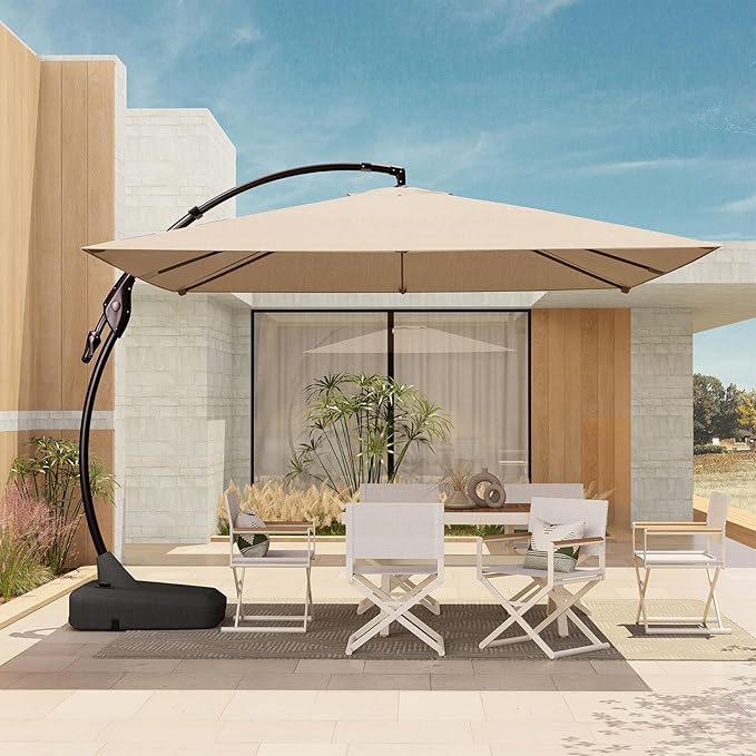 Grand patio 10x10 FT Patio Offset Umbrella Large Square Aluminum Cantilever Umbrella Base Included for Deck Porch (Champagne, 10x10 FT)