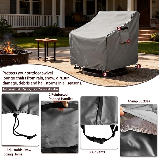 Patio Swivel Chair Cover 4 Pack,Waterproof Heavy Duty Outdoor Chair Covers,Outdoor Swivel Chair Cover for Patio Furniture Covers(30 W x 34 D x 38.5 H inches),Grey