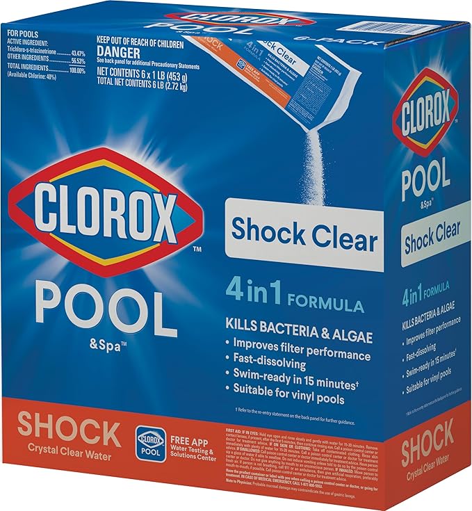 Clorox® Pool&Spa™ Shock Clear, for Crystal Clear Swimming Pool Water, Swim-ready in 15 minutes, Suitable for vinyl pools (6-Pack)