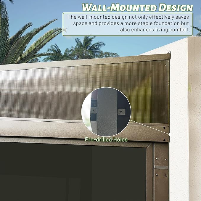 12'x14' Lean to Sunroom, All Weather Wall Mounted Solarium, Hardtop Aluminum Gazebo with Galvanized Steel Roof, 2 Sliding Doors, PVC Screens, Outdoor Permanent Sun Room for Patio, Deck, Backyard
