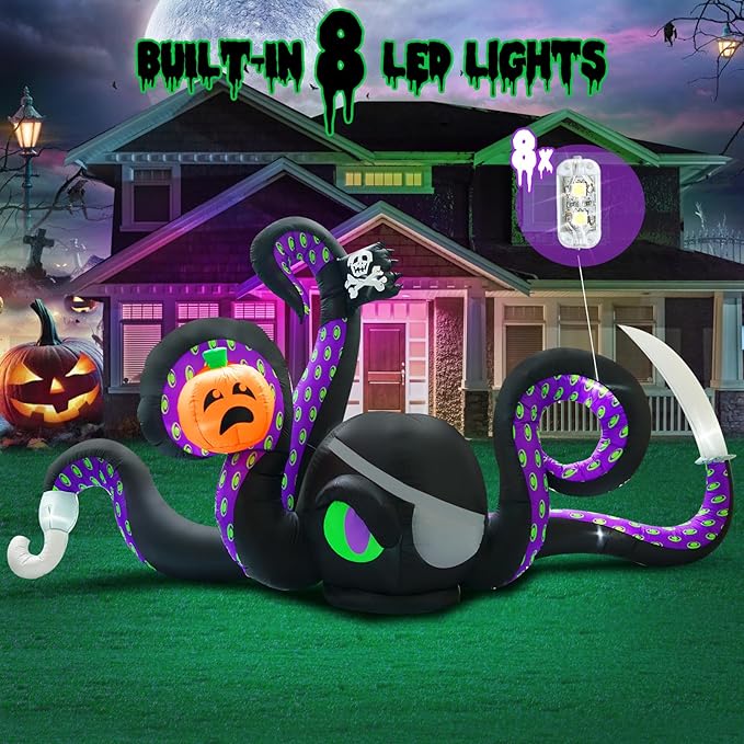 13Ft Halloween Inflatables Giant Octopus Black Sticky Pumpkin LED Light Blow up Halloween Decor for Carnival Party Store Outdoor Yard Lawn Decorations