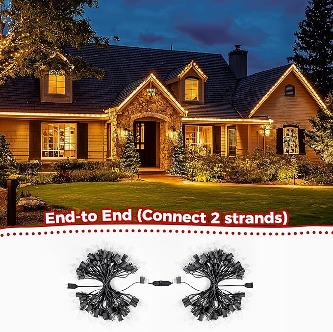 Minetom C9 Clear Christmas String Lights, 50FT 50 Bulbs Bright & Warm Outdoor Christmas Lights, Long Life C9 String Lights for Tree Patio Gazebo Wreath, Black Wire
