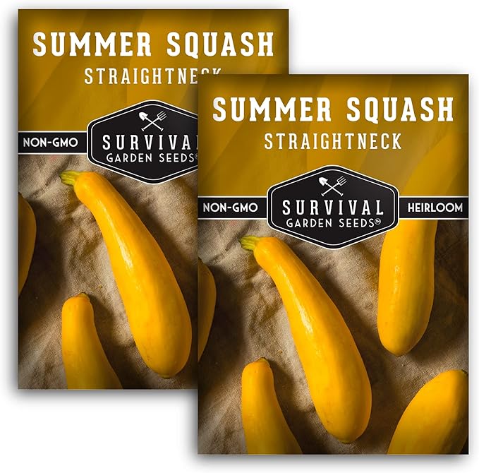 Survival Garden Seeds - Straightneck Summer Squash Seed for Planting - 2 Packs with Instructions to Plant and Grow Yellow Squash in Your Home Vegetable Garden - Non-GMO Heirloom Variety - Seed Vault