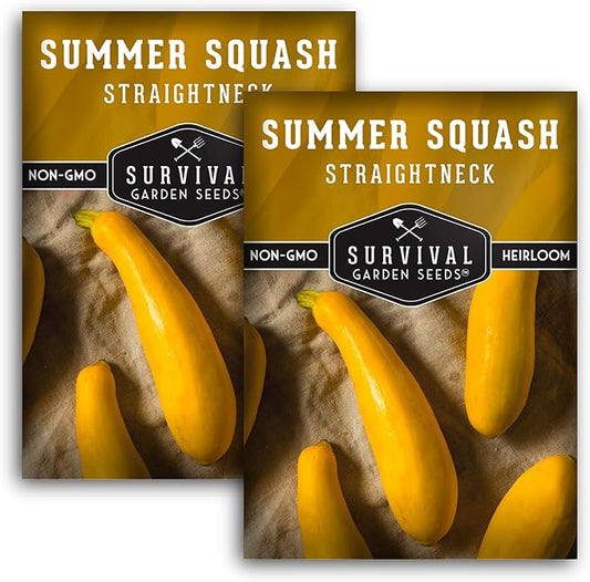 Survival Garden Seeds - Straightneck Summer Squash Seed for Planting - 2 Packs with Instructions to Plant and Grow Yellow Squash in Your Home Vegetable Garden - Non-GMO Heirloom Variety - Seed Vault