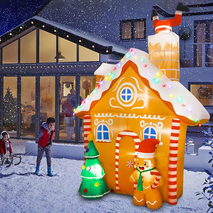 10FT Christmas Inflatables Outdoor Decorations, Inflatable Gingerbread House Decoration with LED Colored Lights, Inflatable Christmas Decorations Outdoor for Yard Lawn Garden