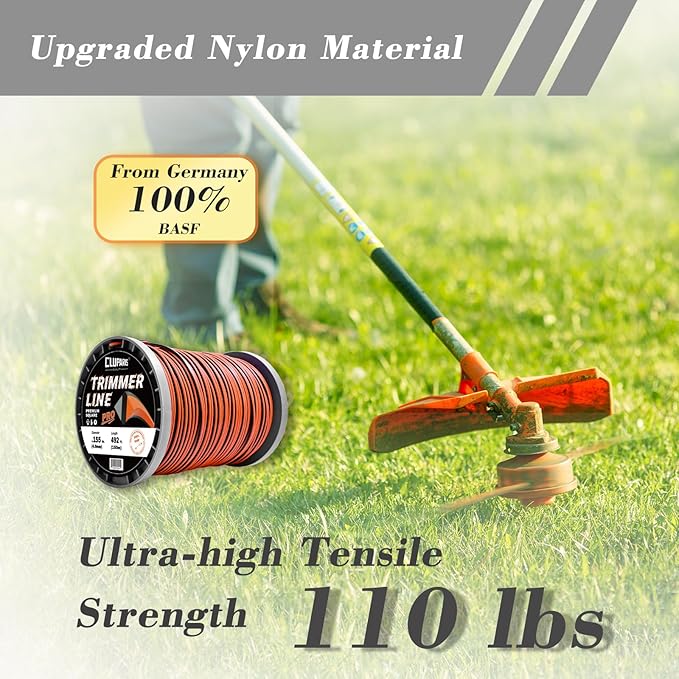 Cluparis 5-Pound Super Heavy Duty Trimmer Line .155-Inch-by-492-ft Square Pro Trimmer Line Spool 3-Component Tri-Extrusion Weed Eater String with Super Line Cutter