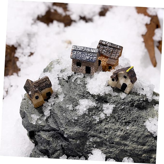 KESYOO 4pcs Miniature Gardening Landscape Resin Micro Village Houses for DIY Bonsai Terrarium Crafts