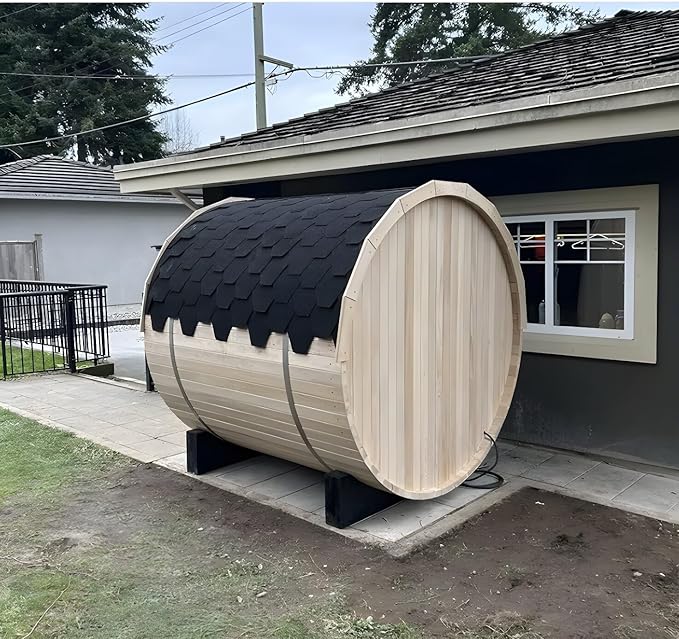 ZONEMEL Outdoor Barrel Steam Sauna, Canadian Pine Wood Sauna Room for 6 Person with 6KW ETL Certified TOULE Heater, Rocks, 8mm Tempered Glass, Waterproof System