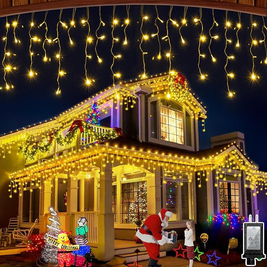 66FT 670 LED Outdoor Christmas Lights - 148 Ice Drops, 12 Pro Modes with Timer Memory & Brightness, Waterproof Hanging Ice String Light for Holiday Wedding Garden Fence House Decor (Warm White)